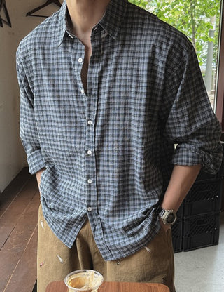 Seersucker small check shirt (4 colors)