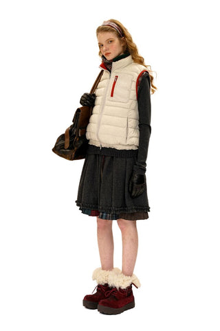 [Moromoro2] Lace Trim Hooded Down Jacket /  Vest