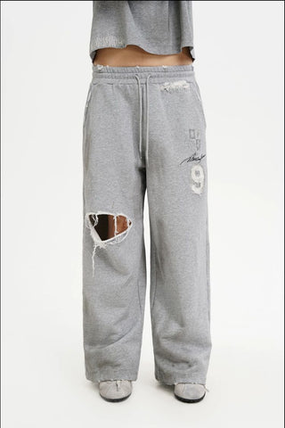 [MASONPRINCE] Distressed Patch Straight Leg Sweatpants