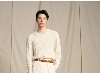 [CULTUM] Ivy Style Cable Knit Crewneck Sweater