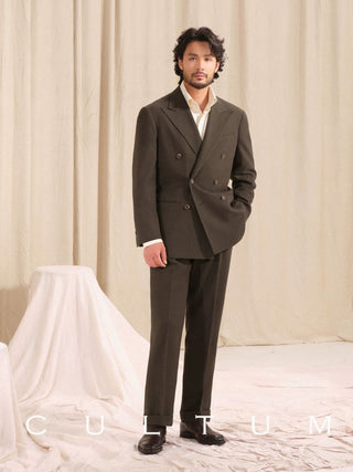 [CULTUM] Herringbone Brushed Double-Breasted Suit