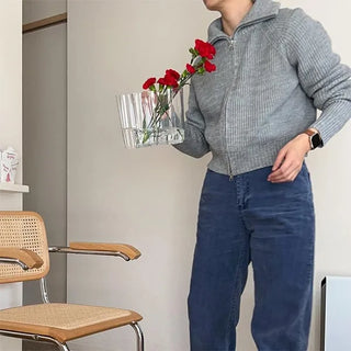 High-neck zip-up cardigan