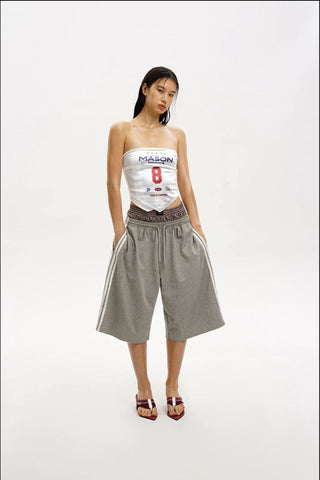 [MASONPRINCE] Side Stripe Wide Leg Bermuda Shorts