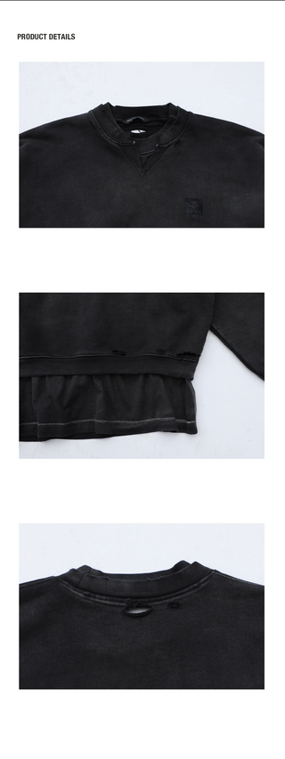 [MASONPRINCE] Faux Two-piece Distressed Sweatshirt