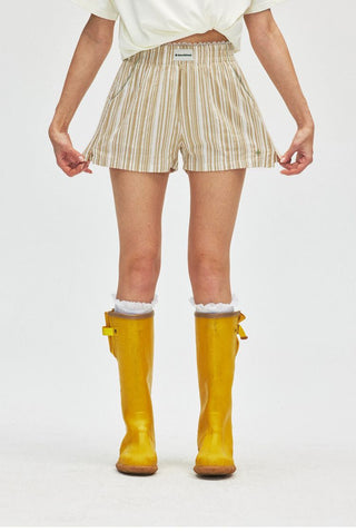 [Monterest] Lace Trim Striped Relaxed Shorts