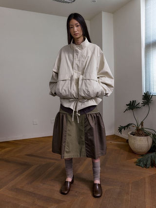 [NeverSeez] Stand Collar Drawstring Jacket