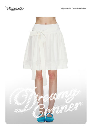 [NECY] Mimora Bow Tie Lace Midi Skirt