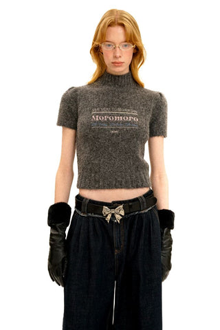 [Moromoro2] Alpaca Blend Logo Embroidered Mock Neck  Knit