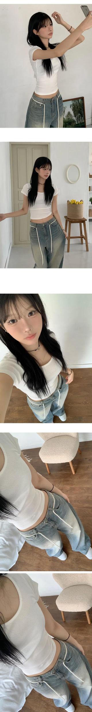 Ribbon Sweet Short Sleeve Strap T-Shirt - 4 Colors
