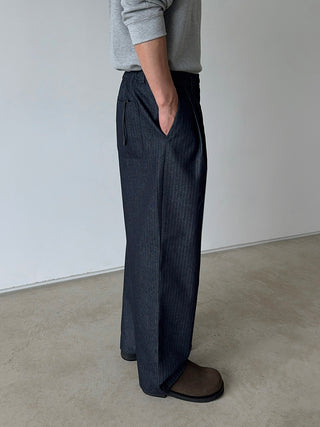 Getty Herringbone Double-Pleat Half-Band Pants