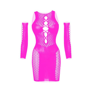 Gloves net polka dot hollow out cut out mini dress