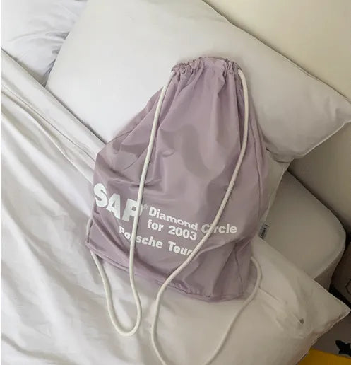 Vintage Nylon Print String Bucket Bag