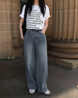 Real wide-leg denim pants