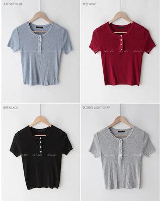 Linen ribbed button knit