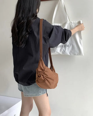 Suede Shirring Mini Tote Bag/Shoulder Bag