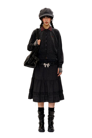 [Moromoro2] Detachable Plaid Collar Sweater  Cardigan