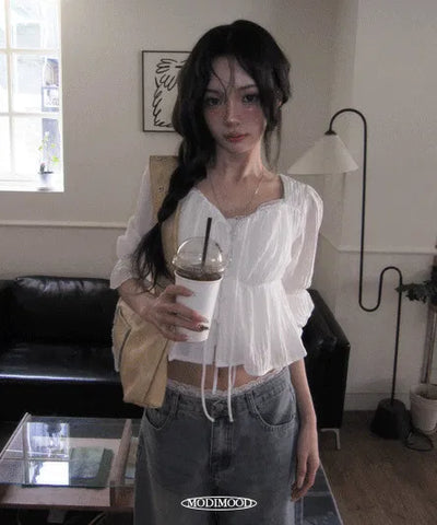 Fuwa Long Sleeve Shirred Blouse - 3 Colors