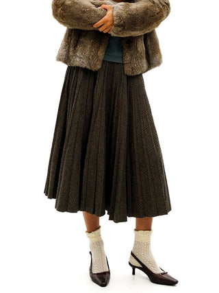 [Moromoro2] Houndstooth Wool Blend Pleated  Skirt
