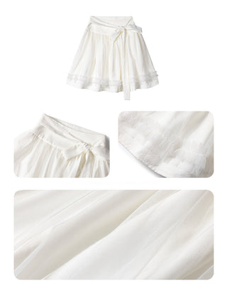 [NECY] Mimora Bow Tie Lace Midi Skirt