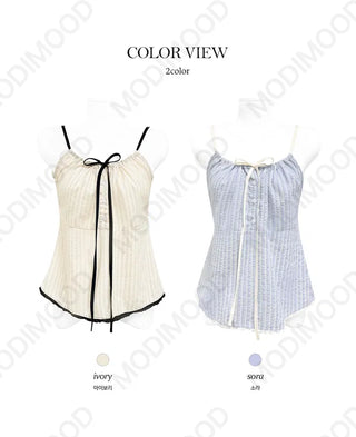 Liu Shirred Stripe Sleeveless Blouse