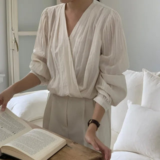 Shirred cropped wrap blouse