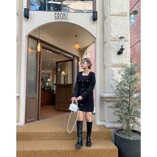 Square neck tweed mini dress