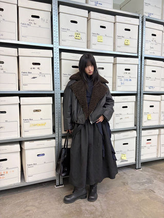 [NEVERSEEZ] Lapel Fleece Diagonal Zipper Jacket