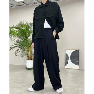 high waist pintuck wide slacks