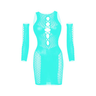 Gloves net polka dot hollow out cut out mini dress