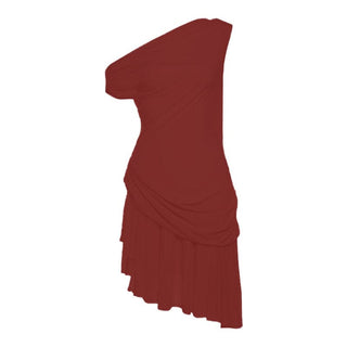 One shoulder ruched solid slit mini dress