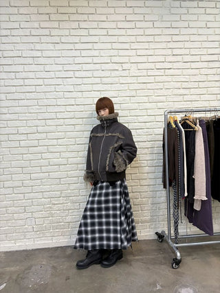 [NeverSeez] Plaid Patchwork Maxi Skirt
