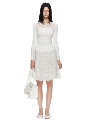 [NECY] Pure Floral Lace Ribbon Slim Top