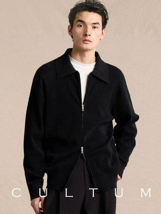 [CULTUM] Cotton Knit Zip-Up Collar Cardigan