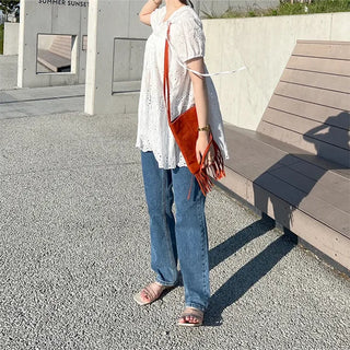 Straight denim pants