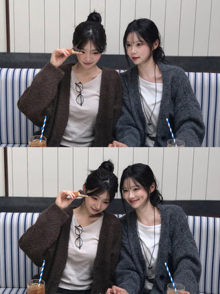 Angora V-neck cardigan