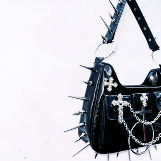 Cross applique rivet zip-up handbag  | Festival Outfits Women