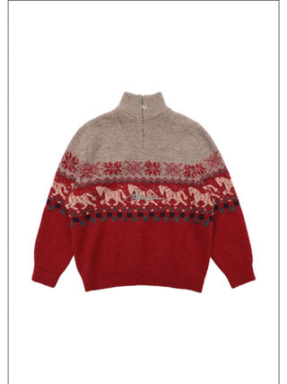 MASONPRINCE Fair Isle High-Neck Half-Zip Sweater