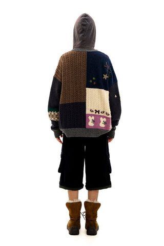 [Moromoro] Multi Pattern Patchwork Knit Set