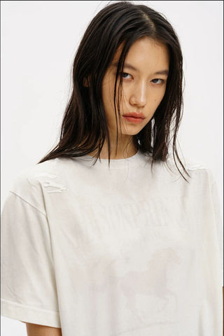 [MASONPRINCE] Distressed Horse Print Cotton Tee
