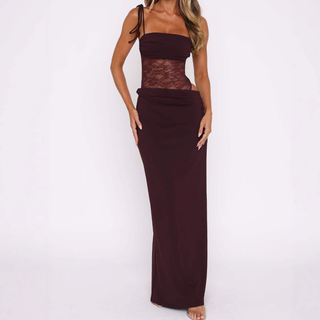 Hollow out lace patchwork cami cut out maxi dress