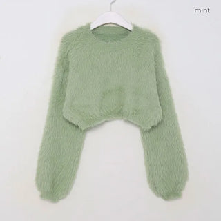 Faux fur cropped knit