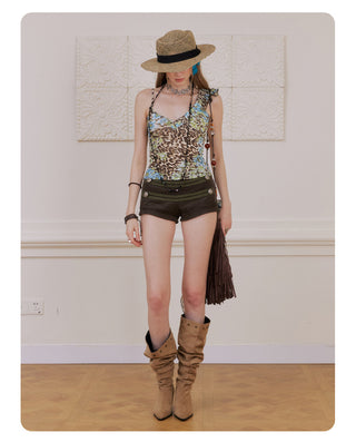 [NECY] American Blue Leopard Unbalanced Tank Top
