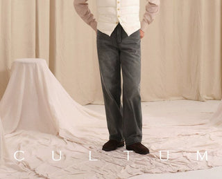 [CULTUM] Vintage Washed Straight Leg Jeans