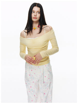 [NECY] Heart Neck Shirring Long Sleeve (2color)