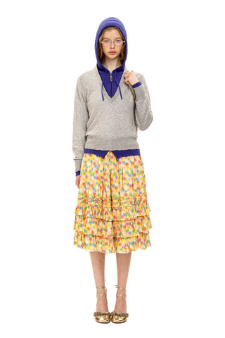 [Moromoro2] Patchwork Distressed Layered Hooded  Sweater