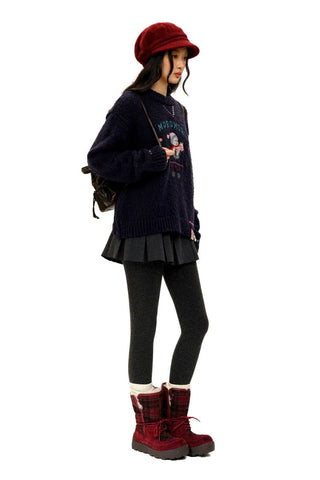 [Moromoro2] Snowman Contrast Stitch Knit  Sweater
