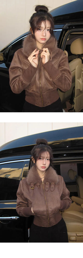 Model Recommendation: Elin Crop Banding Fur Shearling Jacket