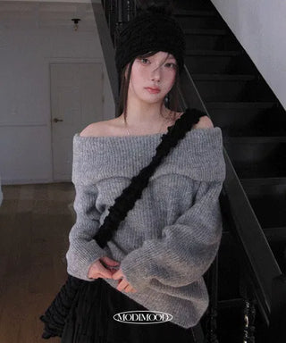 Kashi Loose Long Over Off-Shoulder Knitwear - 2 Colors
