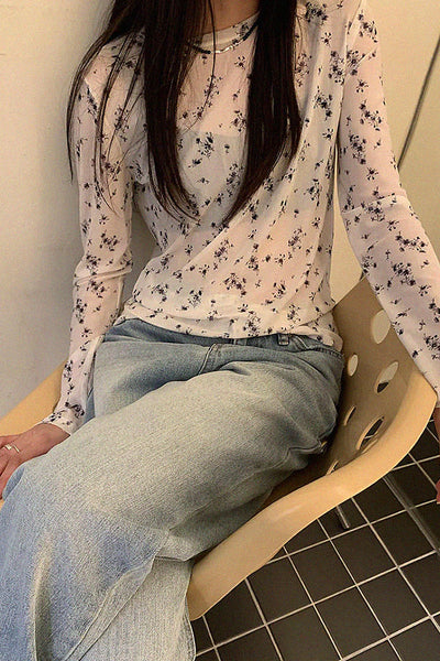 mesh semi-transparent thin long-sleeve top