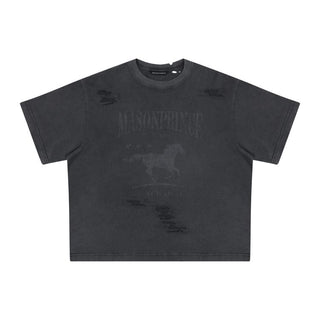 [MASONPRINCE] Distressed Horse Print Cotton Tee